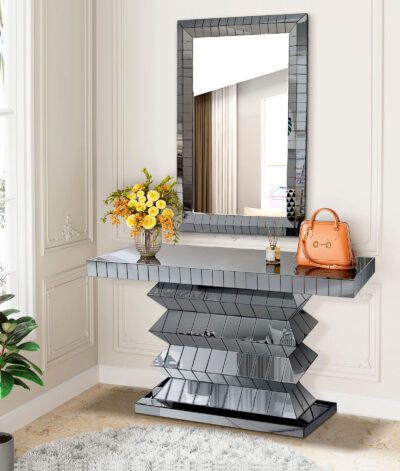 New Arrival Modern Smoke Grey Mirrored Console Table for Living Room & Entryway