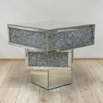 Luxury Sparkling Side Table with Crush Diamond Finish & Tempered Glass Top for Living Room