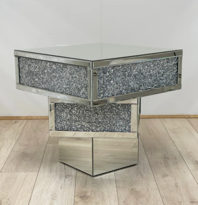 H34e93288bf4643aa907afd153a8ad572x Luxury Sparkling Side Table with Crush Diamond Finish & Tempered Glass Top for Living Room