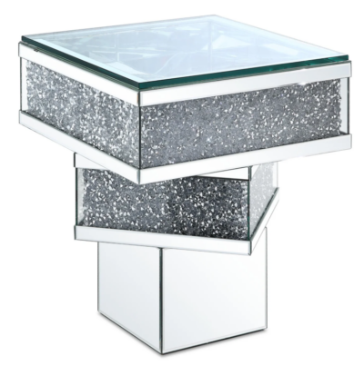 H78b092cdbf2647719d87692bf4d08d5dM Luxury Sparkling Side Table with Crush Diamond Finish & Tempered Glass Top for Living Room
