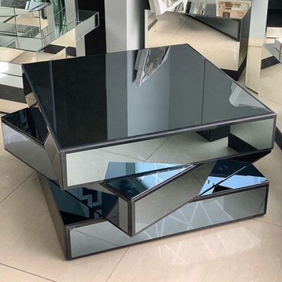Modern Mirrored Coffee Table – Customizable MDF & Silver Mirror Center Table