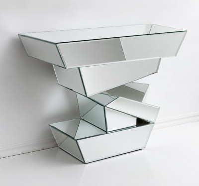 product 1 Modern 3D Mirrored Console Table & Mirror Set