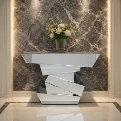 Modern Geometric Mirrored Console Table for Hallway & Entryway – Glam Home Decor Furniture