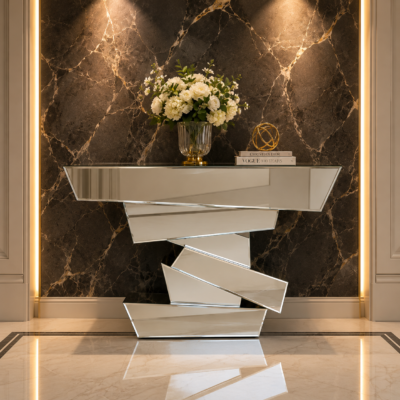 Modern Geometric Mirrored Console Table for Hallway & Entryway – Glam Home Decor Furniture