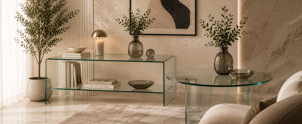 shop page banner Luxury Sparkling Side Table with Crush Diamond Finish & Tempered Glass Top for Living Room